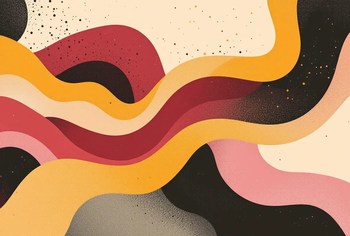 Editorial illustration of the melanogenesis pathway as flowing pigment granules through a skin layer